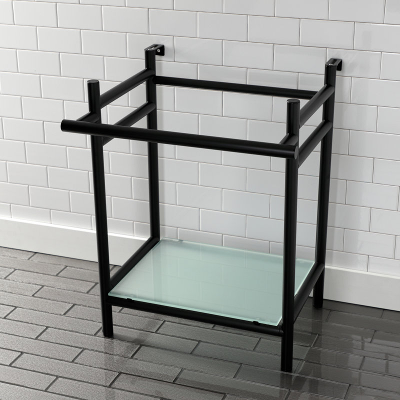 Base de lavabo en acier inoxydable avec tablette en verre Kingston, Noir mat