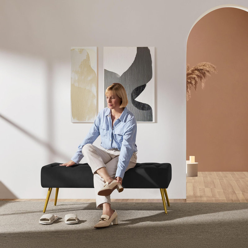 Banc avec repose-pieds Modern Velvet, Noir