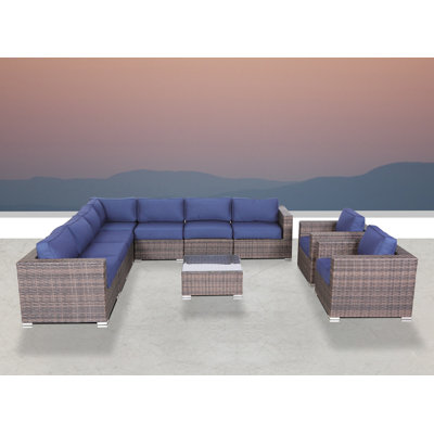 High-Density Polyethylene Fully Assembled Wicker 8 - Person Seating Group with Sunbrella Cushion