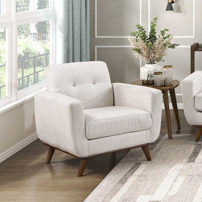 Fauteuil contemporain beige capitonné à dossier rembourré et confortable avec pieds en bois massif et meubles de salon 1pc