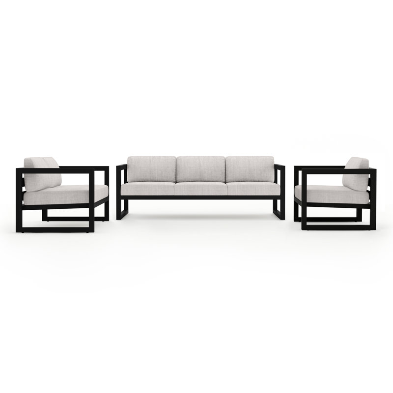 Avion 3 Piece Sofa Loveseat Set, Cast Silver Sunbrella®, Black