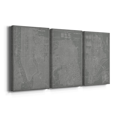 Carte de la ville de New York - Toile tendue avec châssis sur mesure - 3 pièces