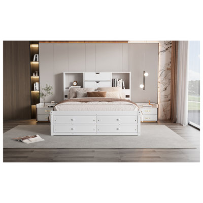Platform Bed With Storage Headboard And 8 Drawers