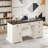 59" Farmhouse Computer Desk With Drawers & Power Outlets - Lockable File Cabinet, Rustic Wood Executive Desk-1348073725