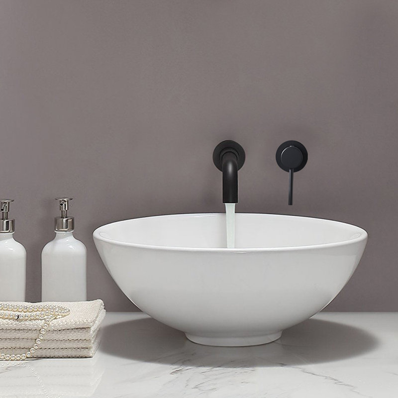 Minimalist Wall Mount Bathroom Faucet, Single Handle Vanity Sink Faucet with Curved Spout, Matte Black