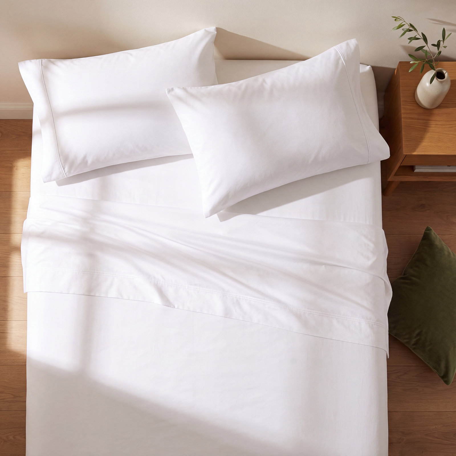 Danfield Cotton Sheet Set, Queen Sheet Set + 1 Fitted Sheet + 2 Pillowcases, White