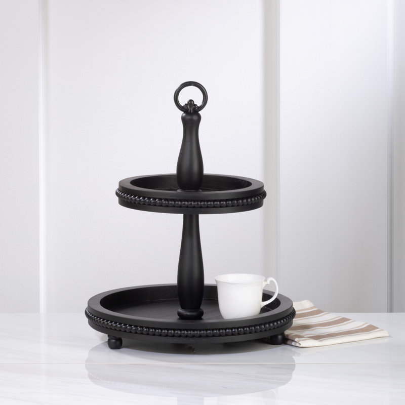 2 Tier Wooden Beaded Display Stand , Black