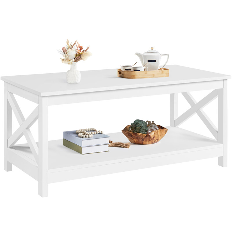 Solid Coffee Table with Storage, White
