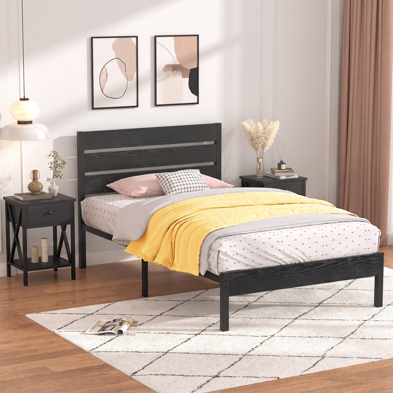 Alicia Steel Piece Bedroom Set, Black, Twin
