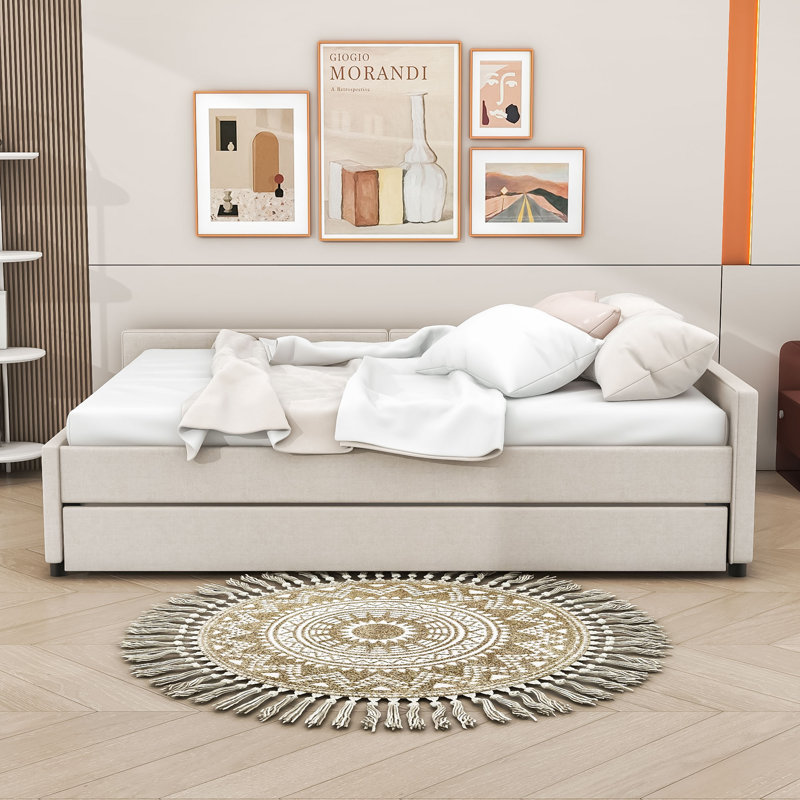 Tianne Upholstered Platform Daybed with USB and Twin Trundle, Queen