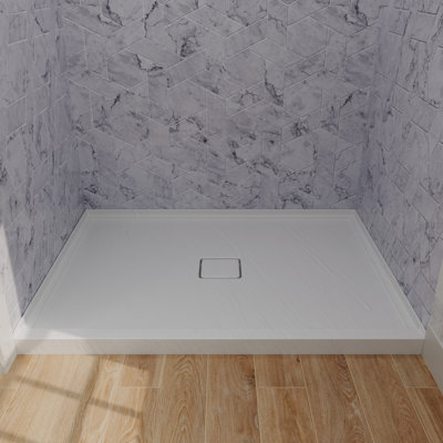 48x36 Inch WHite Rectangle Acrylic Shower Pan with Drain Center Wear Resistant Waterproof Tray for Bath Remodel