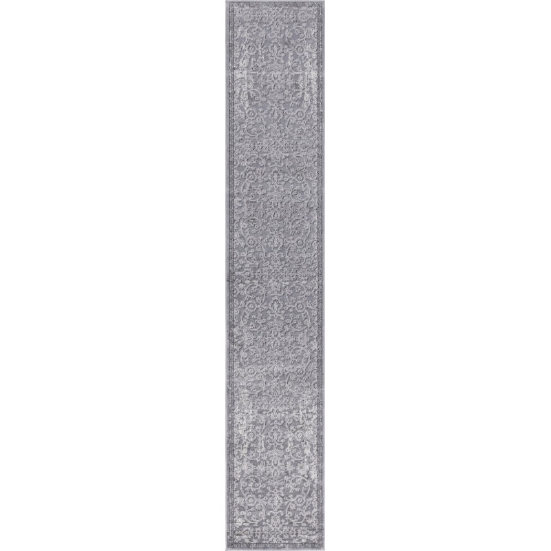 Hidekazu Floral Gray Area Rug, Runner 3'3" x 16'5"