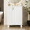 Meuble-lavabo de salle de bain rétro classique de 24,62 po avec lavabo, planches, charnières à fermeture douce, rangement latéral ouvert, fabrication en bois massif à débordement de finition, quincaillerie élégante, espace sous l'évier, trous de robinet pré-percés