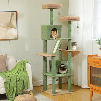 Grand arbre à chat et tour de 72 pouces pour chats d'intérieur - avec poteaux à griffes recouverts de sisal, perchoirs rembourrés, condos et panier