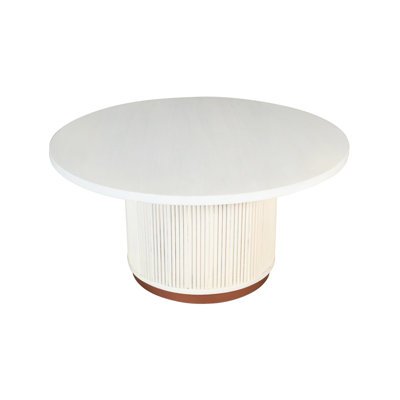 Mid-Century Modern Fluted Handmade Round Coffee Table with Storage