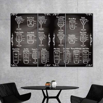 «Cocktail Ingredients», ensemble de 3 pièces d'art mural sur toile