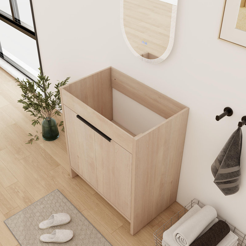 Base de meuble-lavabo sur pied simple 30 po avec 2 portes et 1 tablette, Chêne clair uni