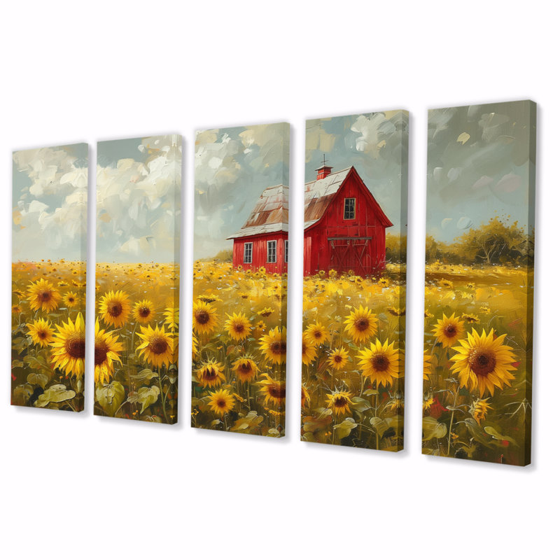 Paula - tournesols, ensemble d'art sur toile, H 32 po x l 80 po