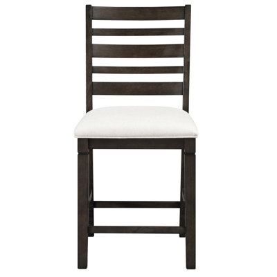 Style classique foncé de 2 chaises de salle à manger à hauteur de comptoir, revêtement texturé beige, chaises de limite de poids de 250 lb, siège rembourré souple, capacité