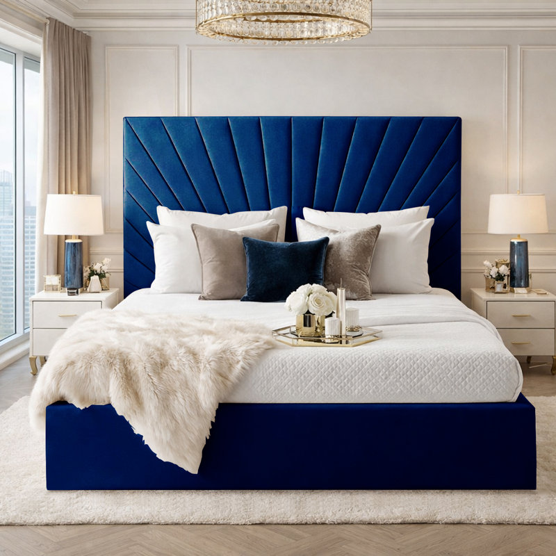 Upholstered Velvet Bed, Super King (6'), Marine