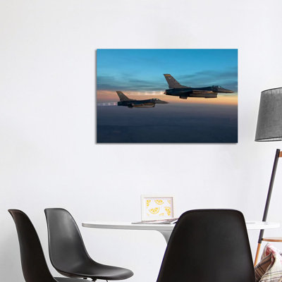 Two F-16s Fly in Formation over Arizona Before Sunset 1 Piece Wrapped Canvas Wall Art