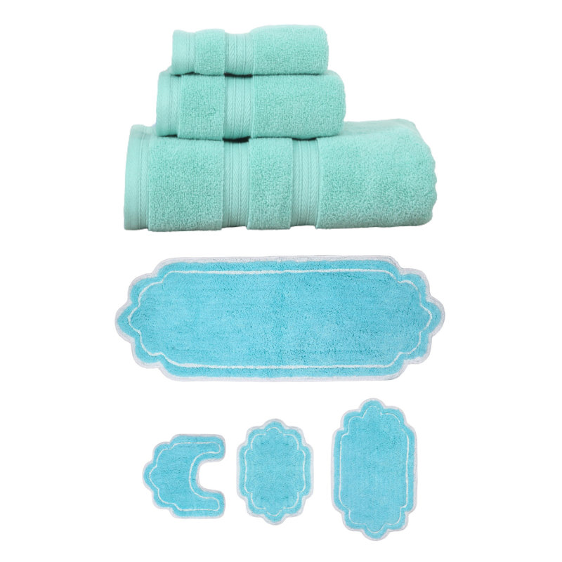 Ensemble de serviettes 3 pièces et de tapis de bain 4 pièces Talbert Collection, 100% coton doux, chocolat, Turquoise