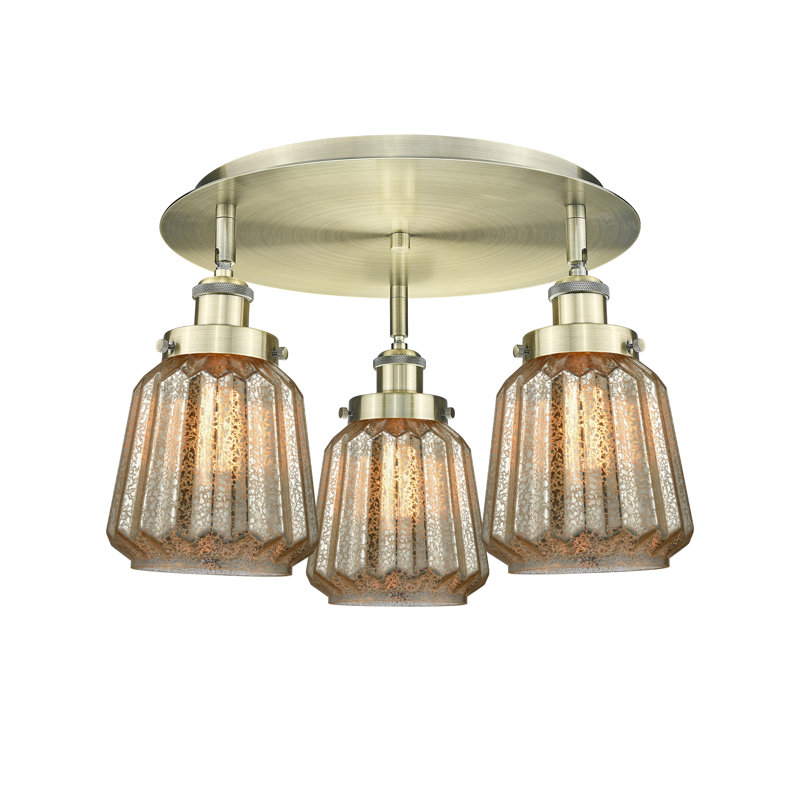 Bayron Glass Flush Mount, Antique Brass, Mercury