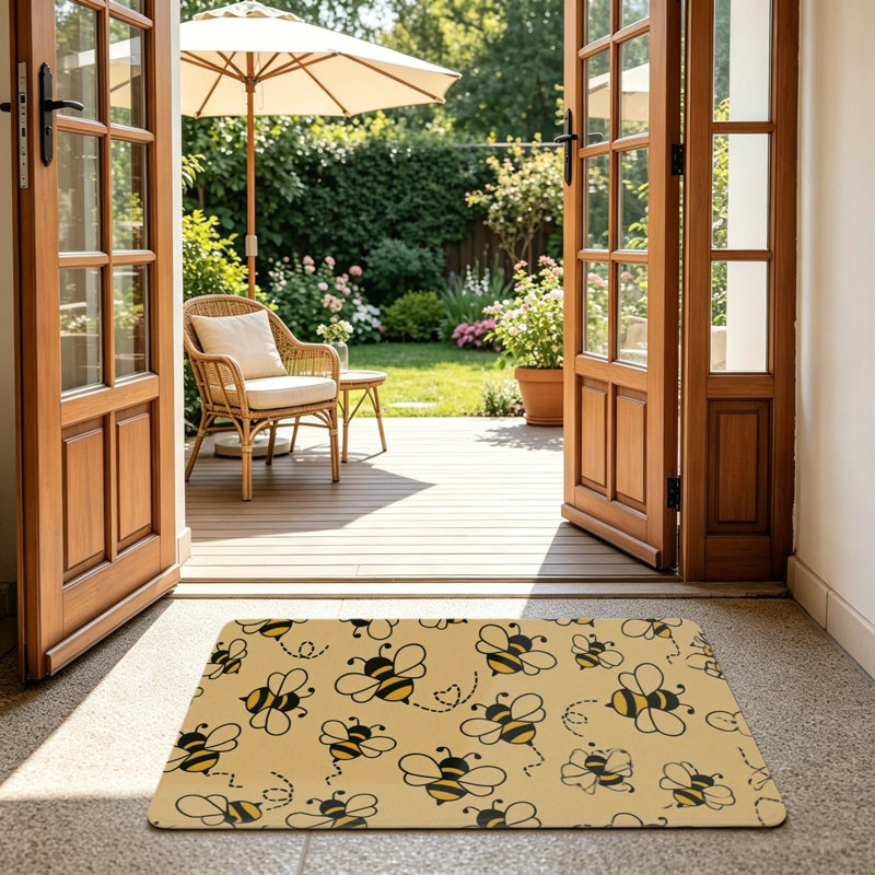 Mustard Yellow Bee Pattern Doormat 24"x 36" for Front Door