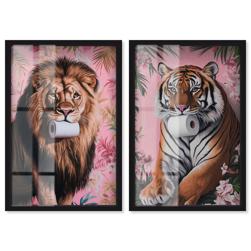 «Tropical Roll Animal Set», impression Maximalist Shadowbox par Art Remedy, 17" H x 24" W, Noir