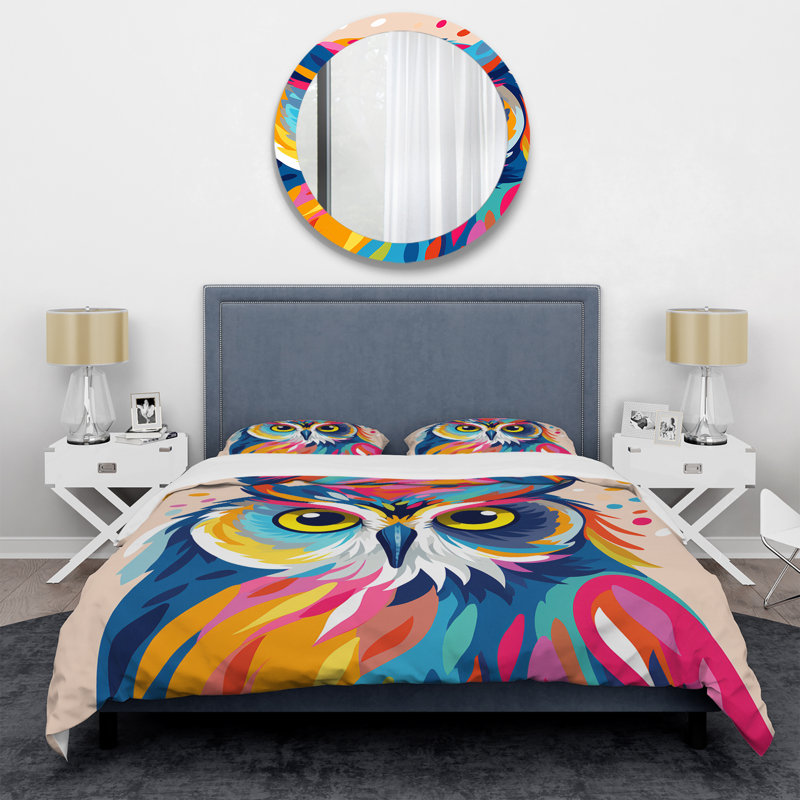 Ensemble de housse de couette Colorful Owl Popart Watchers II - Owl, Housse de couette pour très grand lit