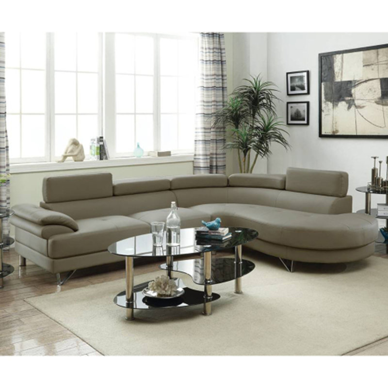 Canapé modulaire en similicuir en L gris clair avec appuis-tête rabattables