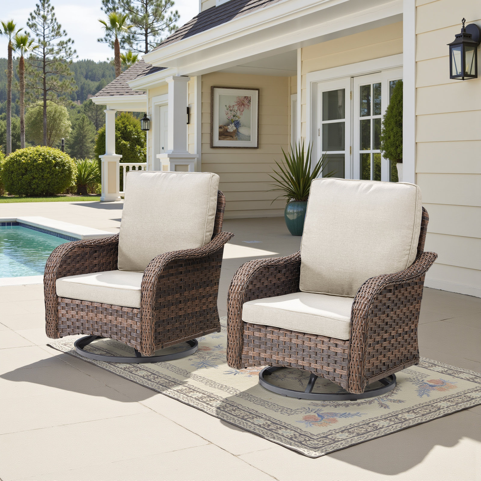 Red Barrel Studio Outdoor Patio Furniture Rattan Wicker Swivel Rocker ...