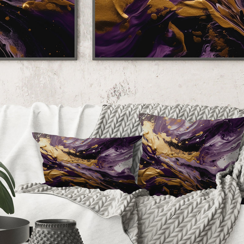 Coussin décoratif mauve et mauve à imprimé floral abstrait