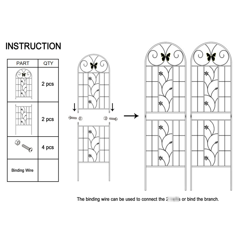 Treillis de jardin en métal 71 po x 19,7 po, 2 pièces, antirouille pour l'extérieur, noir, facile à assembler et à construire 71 po x 19,7 po, paquet de 2