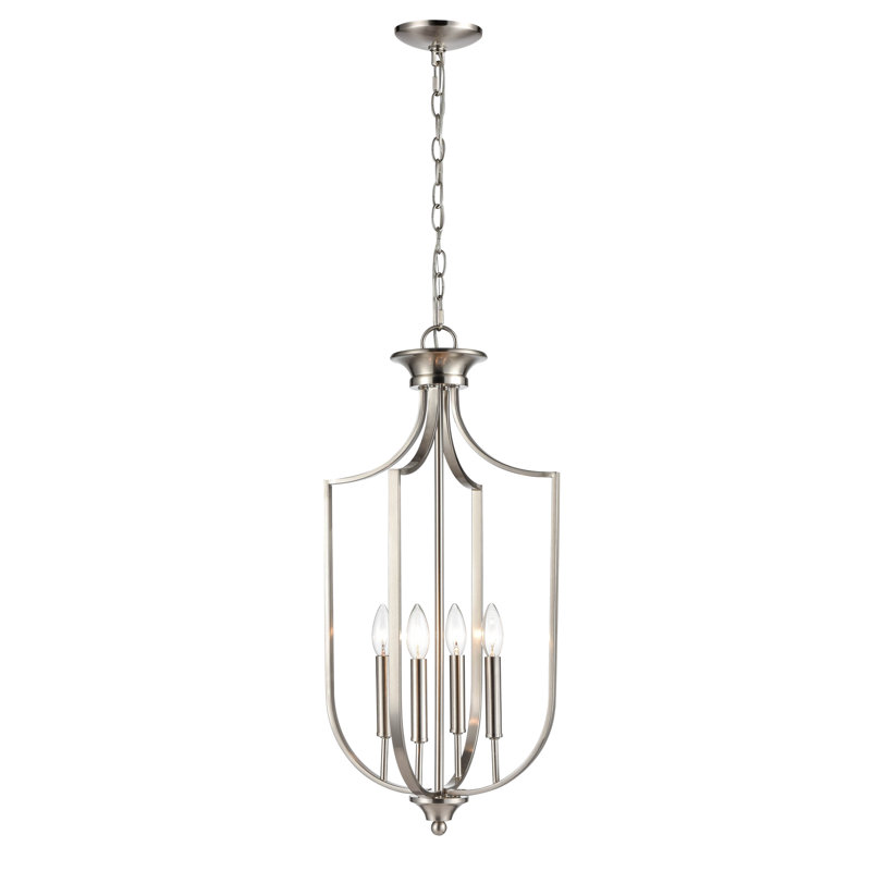 4 - Light Dimmable Lantern Geometric Chandelier, Brushed Nickel