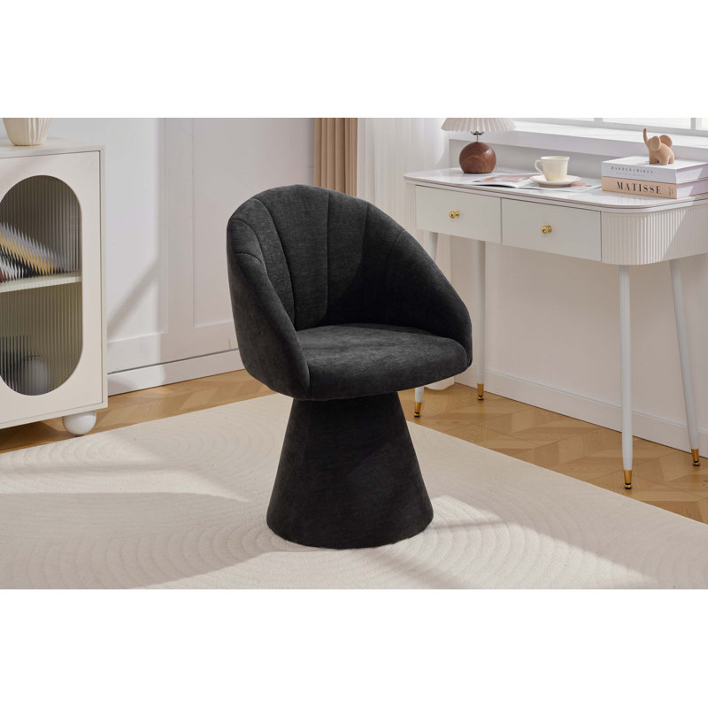 Fauteuil d'appoint pivotant en tissu chenille, fauteuil de coiffeuse confortable avec dossier incurvé, chaise de salle à manger rembourrée avec base cylindrique haute