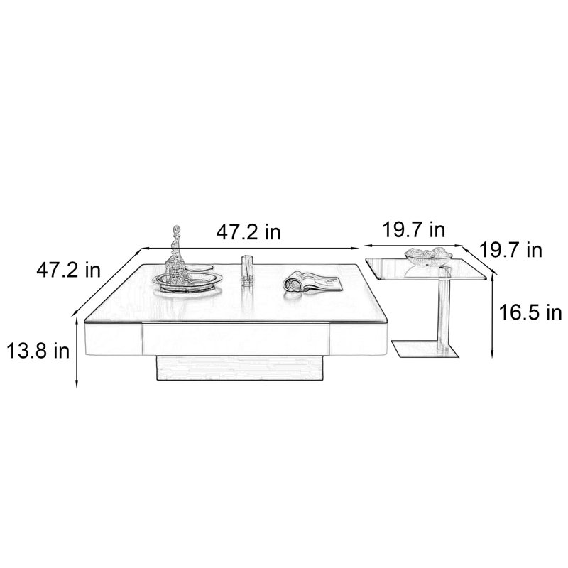 Table basse moderne et minimaliste avec rangement carré, 13.8" H x 47.2" W x 47.2" D