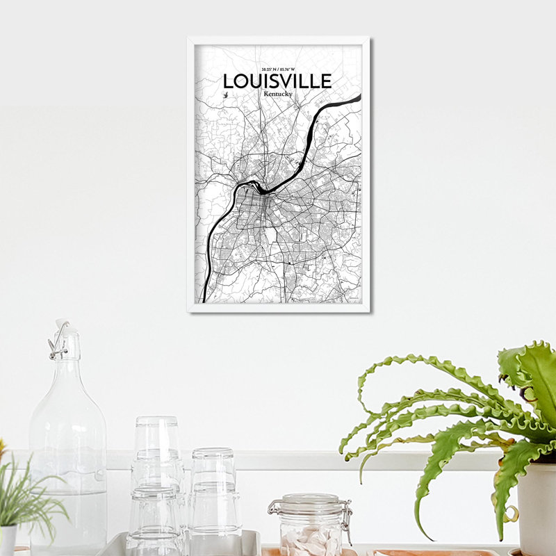 «Louisville City Map», impression, H 17 po x l 11 po, Noir / blanc