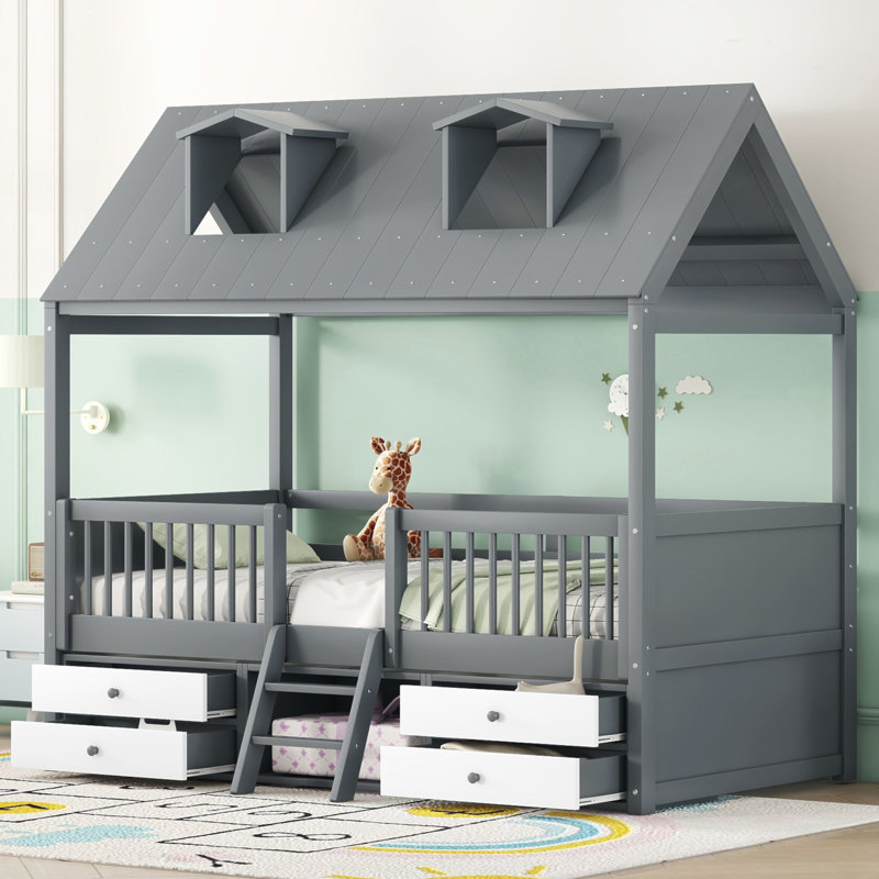 Structure de lit simple en bois, Grey