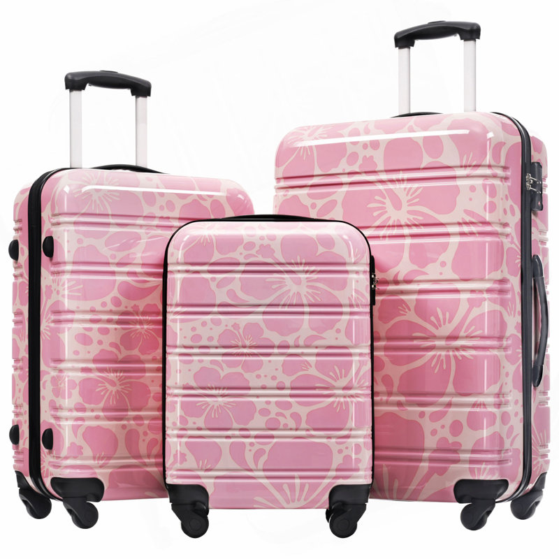 Valise à roulettes Hardshell 3 pièces avec valise TSA, Rose