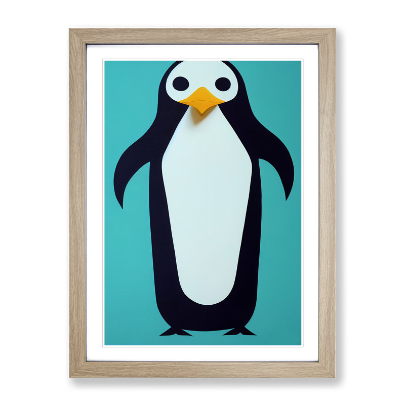 Vibrant Penguin Abstract - Wall Art, 48cm H x 36cm W, Oak Framed Paper, White
