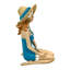 Statue de jeune fille assise sur la plage, en résine, de couleur bleu égéen, coiffée d'un chapeau de paille, hauteur 19,7 cm (7,75 pouces).