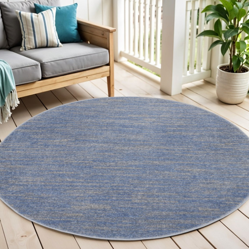 Tapis rayé bleu et gris intérieur antidérapant, Rond 6 pi