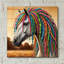 «Horse With Colorful Dreadlocks» par Rey Klimt, art mural en verre acrylique, 12 x 12 po-1069740497