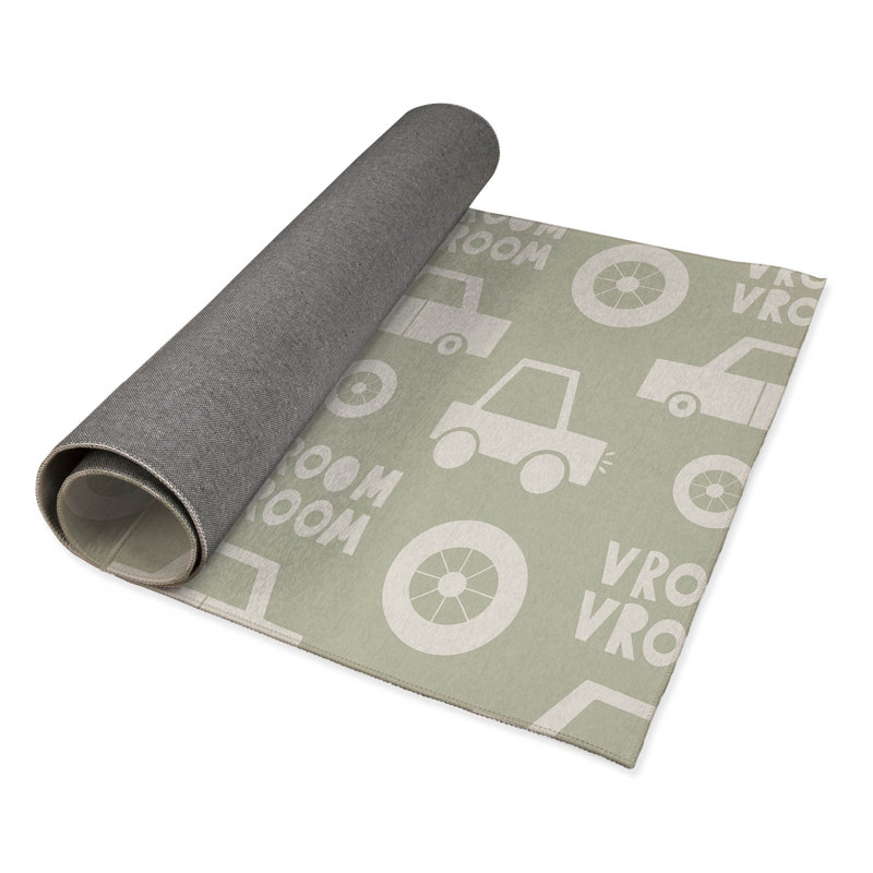 Vroom vroom Colorized Kids Play Mat, Rectangle 36" x 60", Light Green/Green