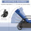Chaise longue ajustable à 5 niveaux en PE avec roulettes, coussin et chaise longue confortable brun et bleu foncé, 5 options de confort