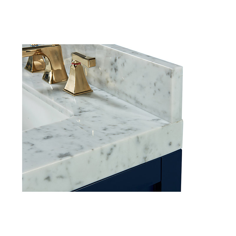 Elizabeth 48'' W Single Vanity, Carrara White Marble, Heritage Blue/Brushed Gold