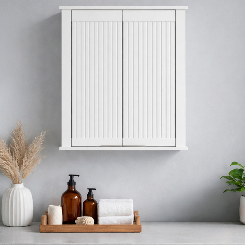 Through Lines Wall Mounted Bathroom Wall Cabinet, White