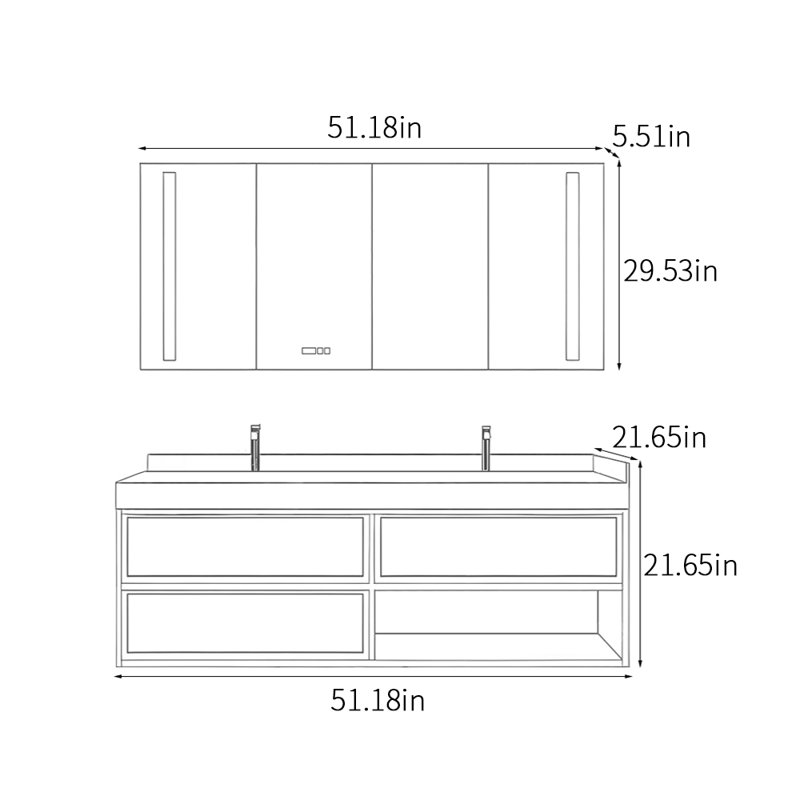Armoire de salle de bain moderne et luxueuse, Blanc, 51"