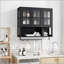 Armoire murale 3 portes en bois avec rangement ouvert et caché, porte en verre, barre à serviettes, noir-634429742